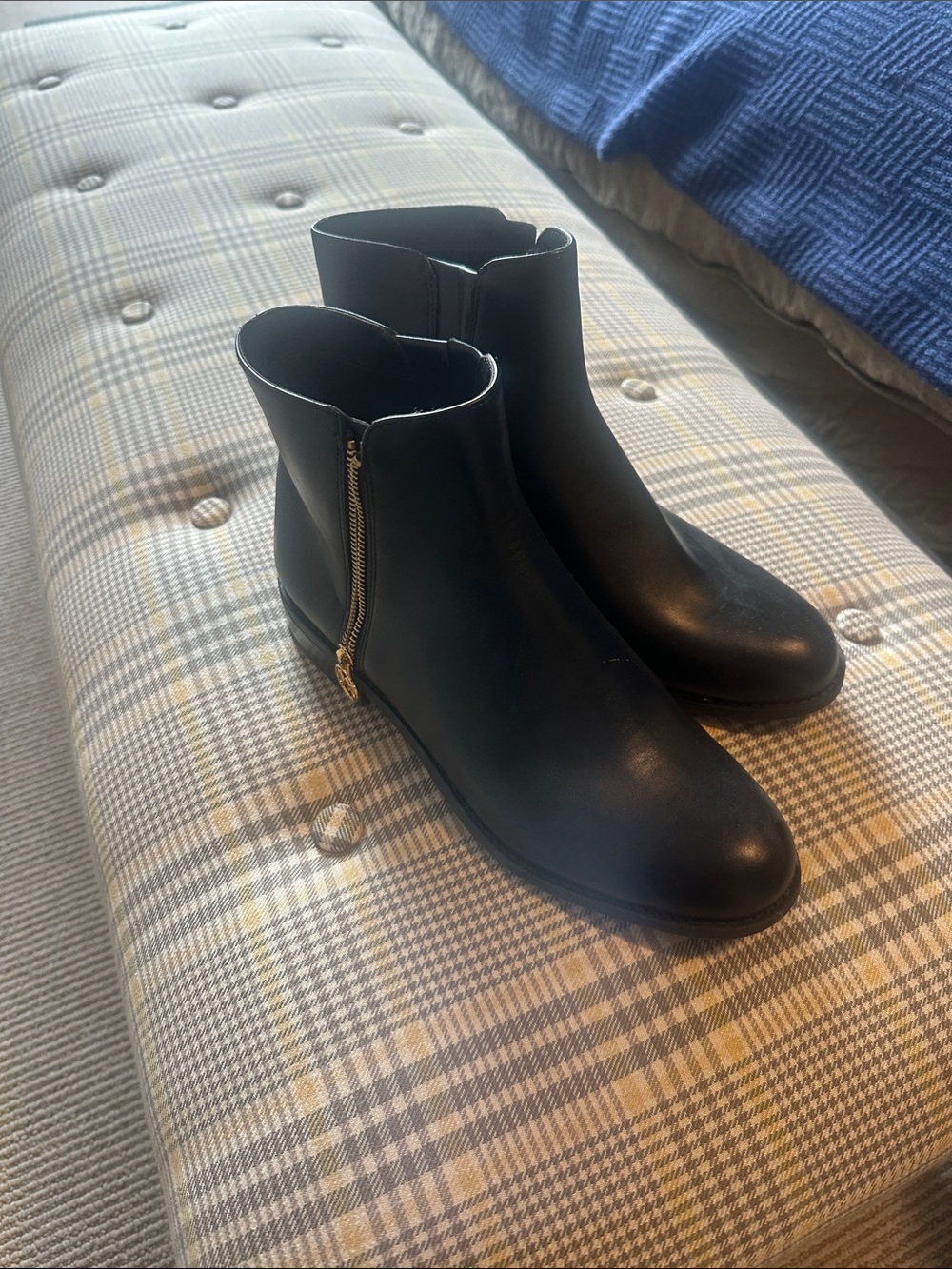 Michael Kors Black Leather Ankle Booties with Side Zip